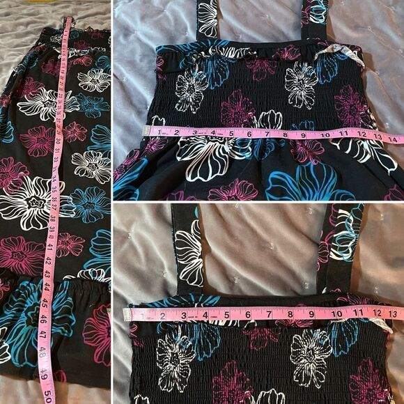 So Floral Strappy Ruffle Tiered Sun Dress Maxi Smocked Bodice Black Girls 16 - Picture 10 of 10